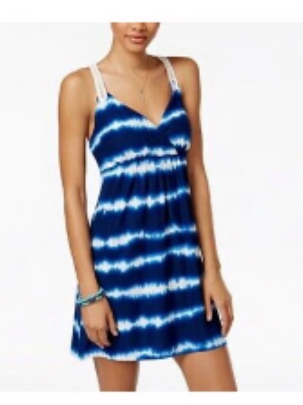 Pretty Blue Tie Dye Printed Crochet Racerback Dress